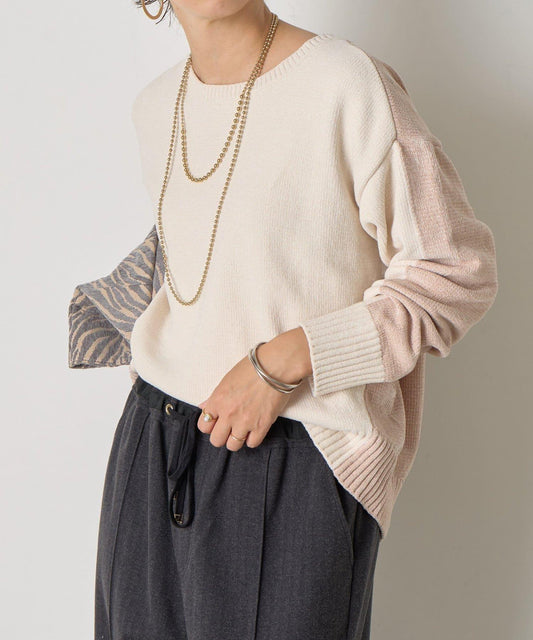 拼色圓領毛線針織衫