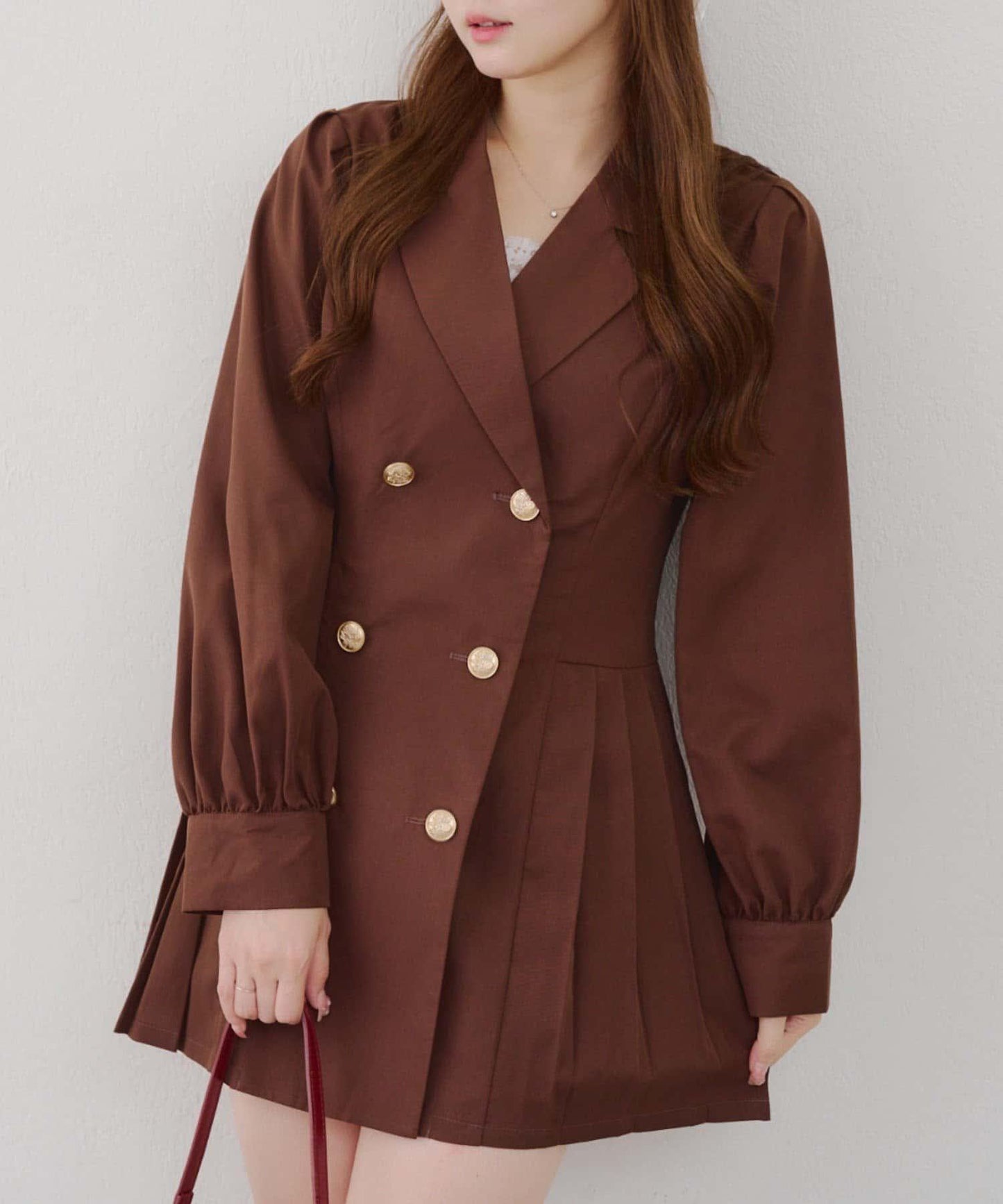 西裝領百褶迷你連衣裙