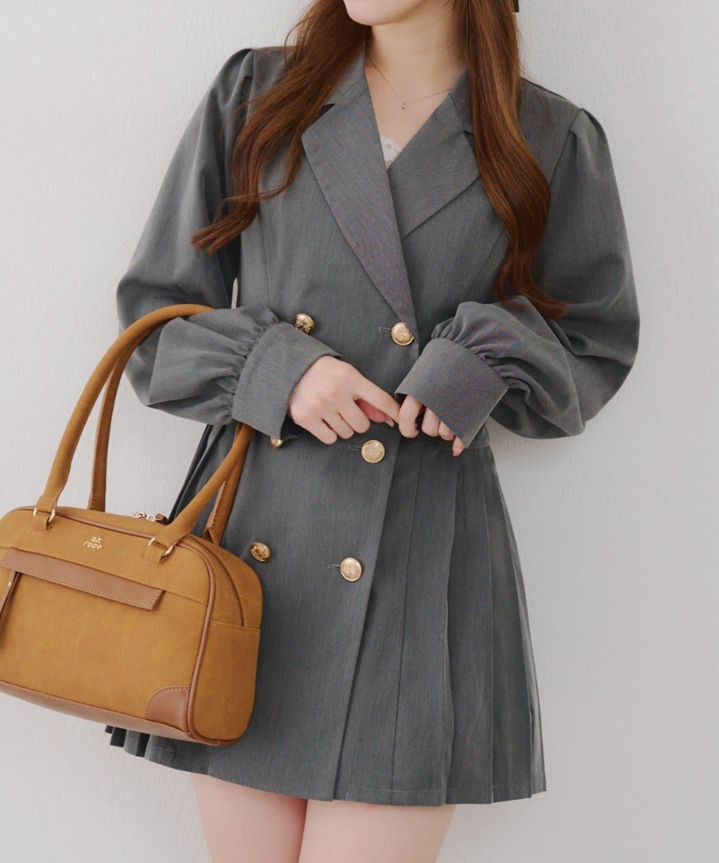 西裝領百褶迷你連衣裙