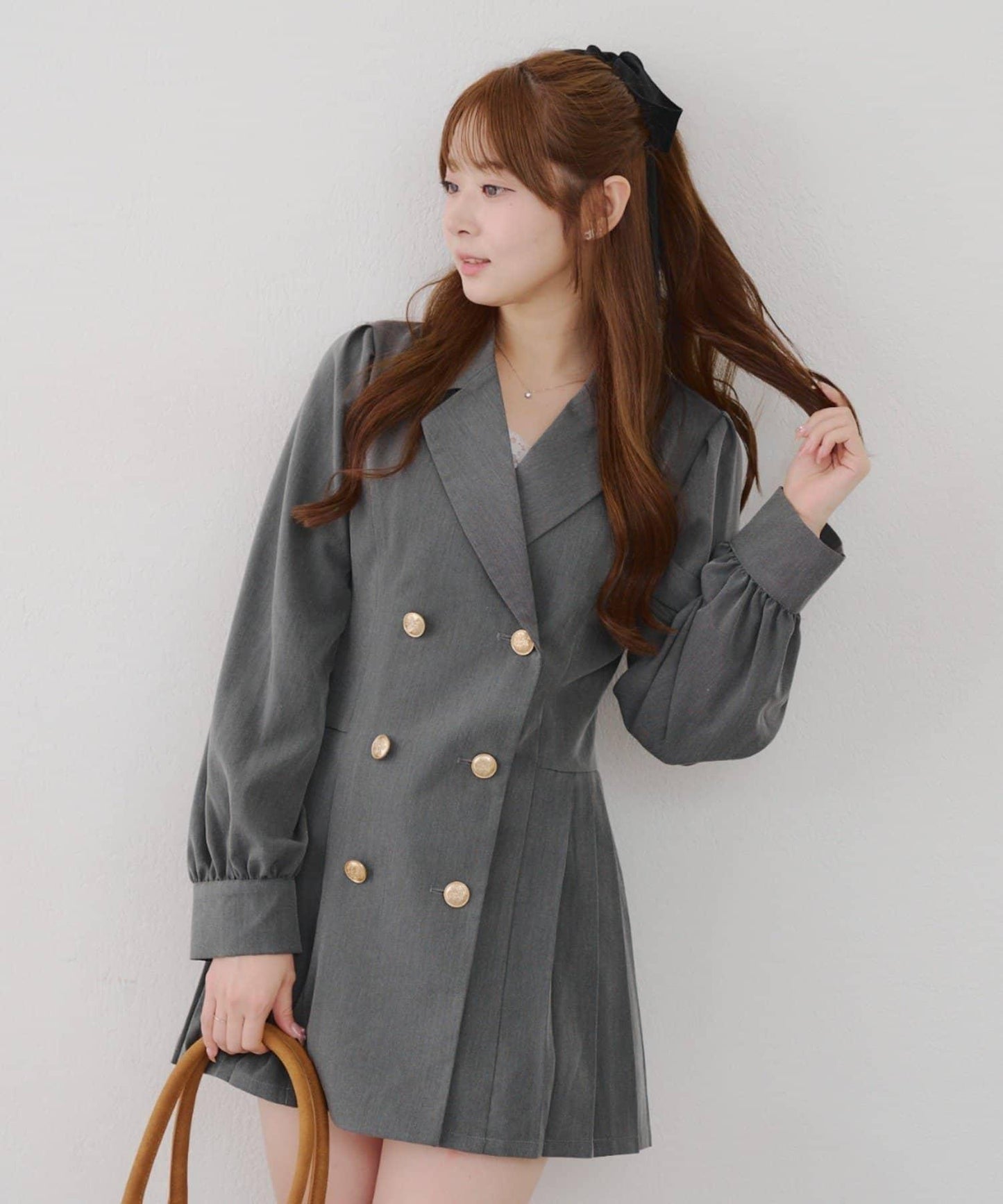 西裝領百褶迷你連衣裙