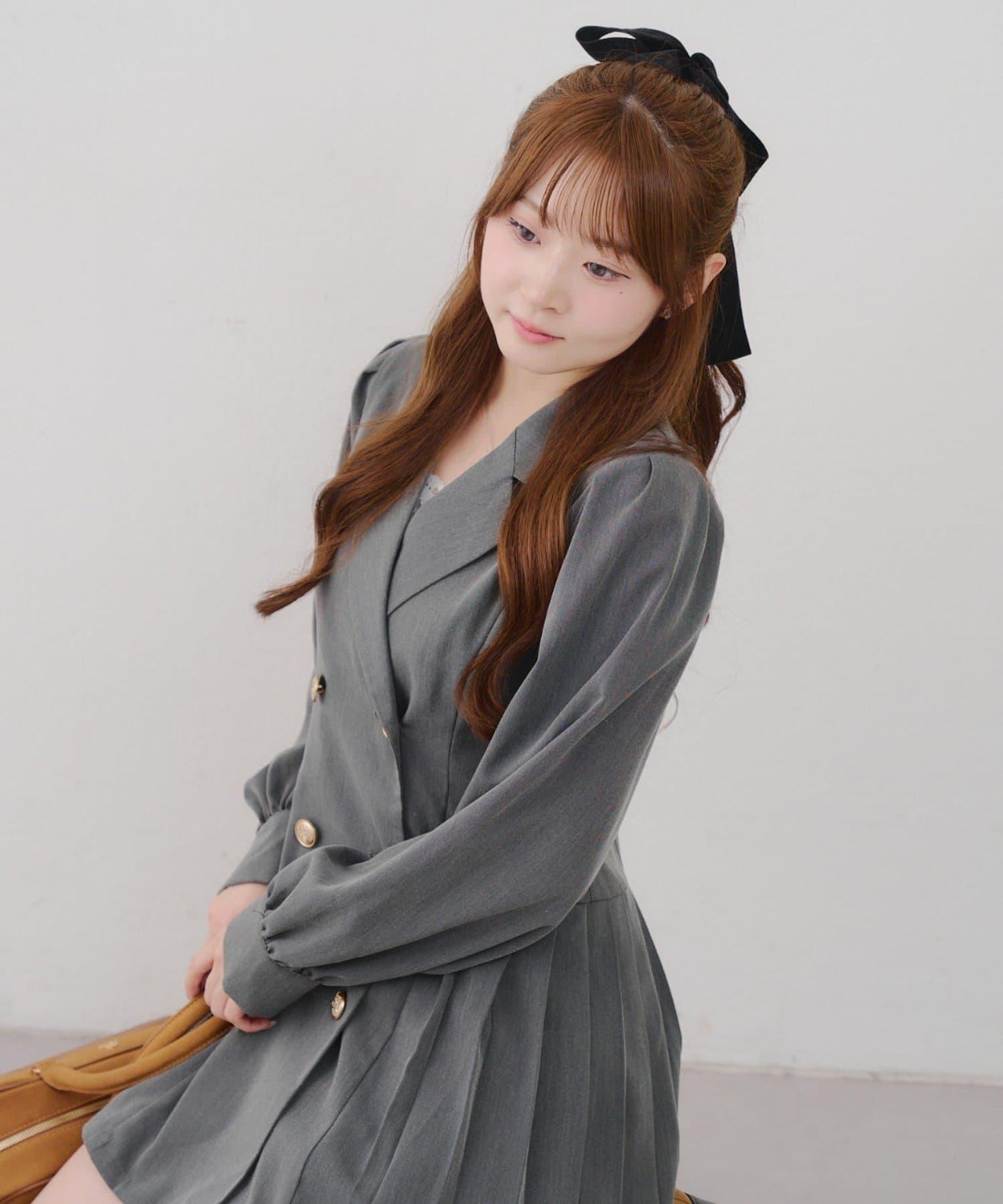 西裝領百褶迷你連衣裙