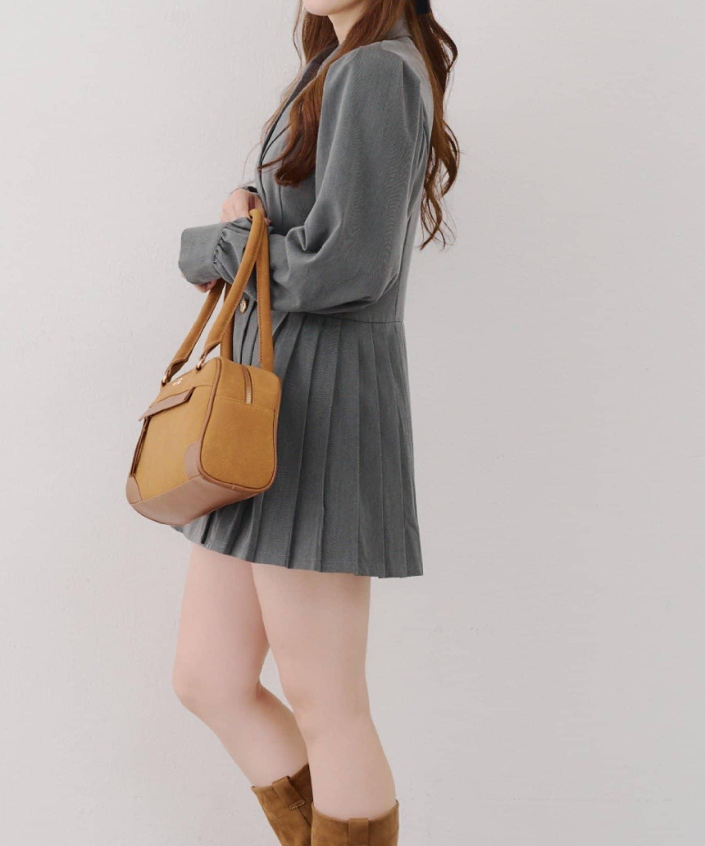 西裝領百褶迷你連衣裙