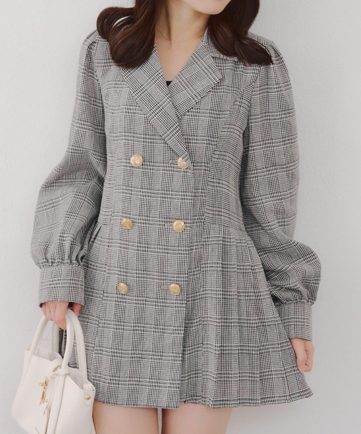 西裝領百褶迷你連衣裙