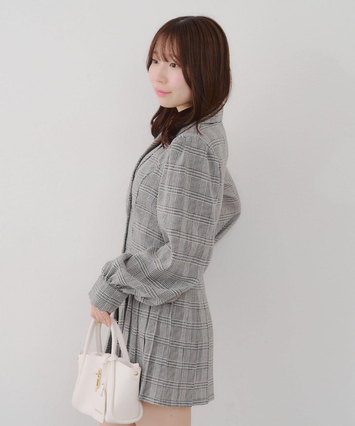 西裝領百褶迷你連衣裙