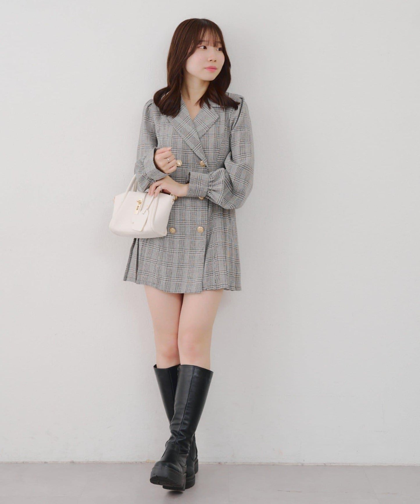 西裝領百褶迷你連衣裙