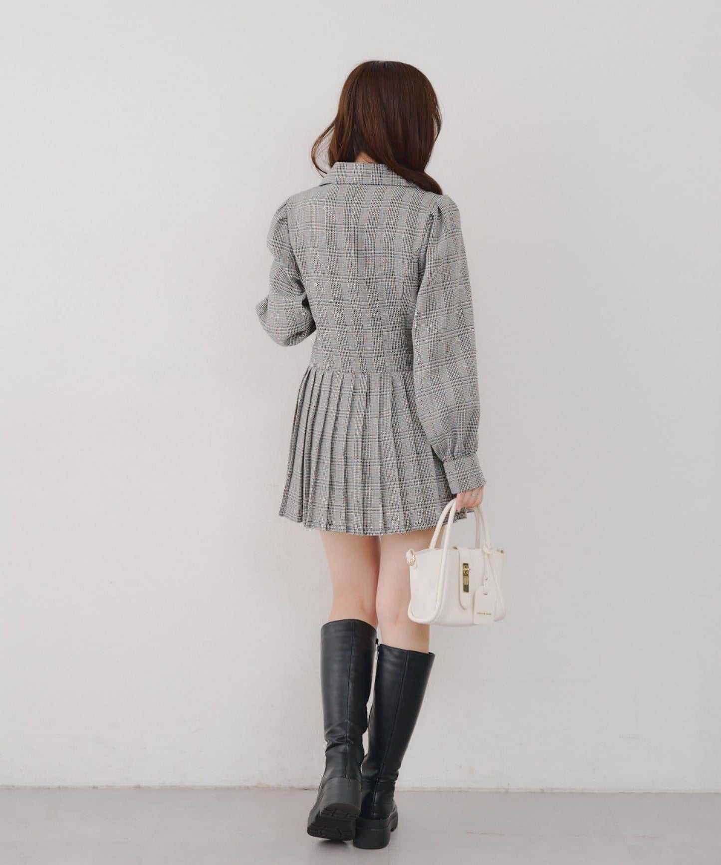 西裝領百褶迷你連衣裙