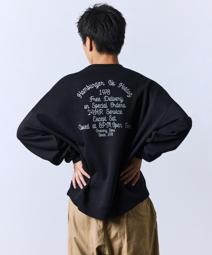 寬鬆版棒球服設計圓領衛衣 / 背部印花