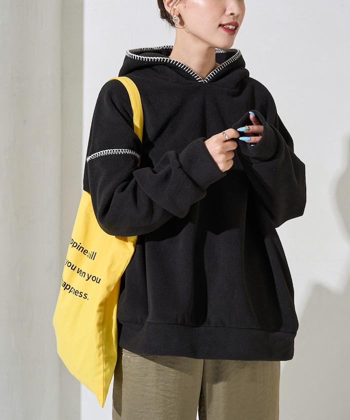 拼接縫線法蘭絨連帽衛衣