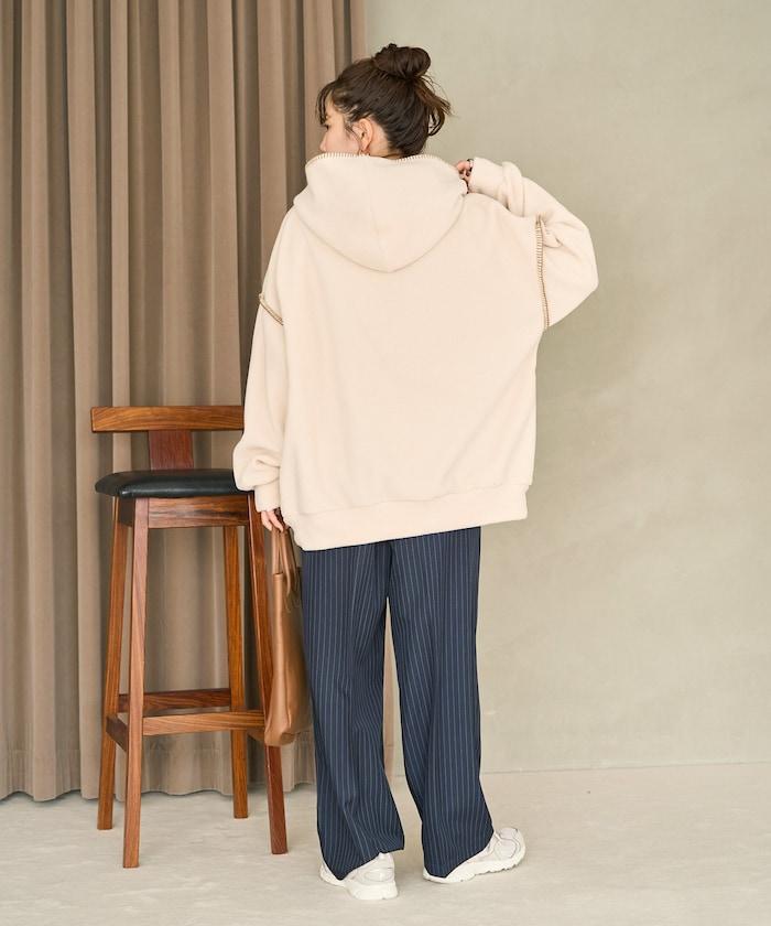 拼接縫線法蘭絨連帽衛衣