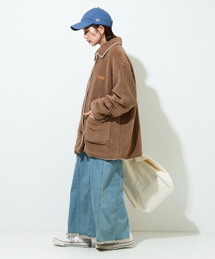 拼接縫線羊羔絨大衣