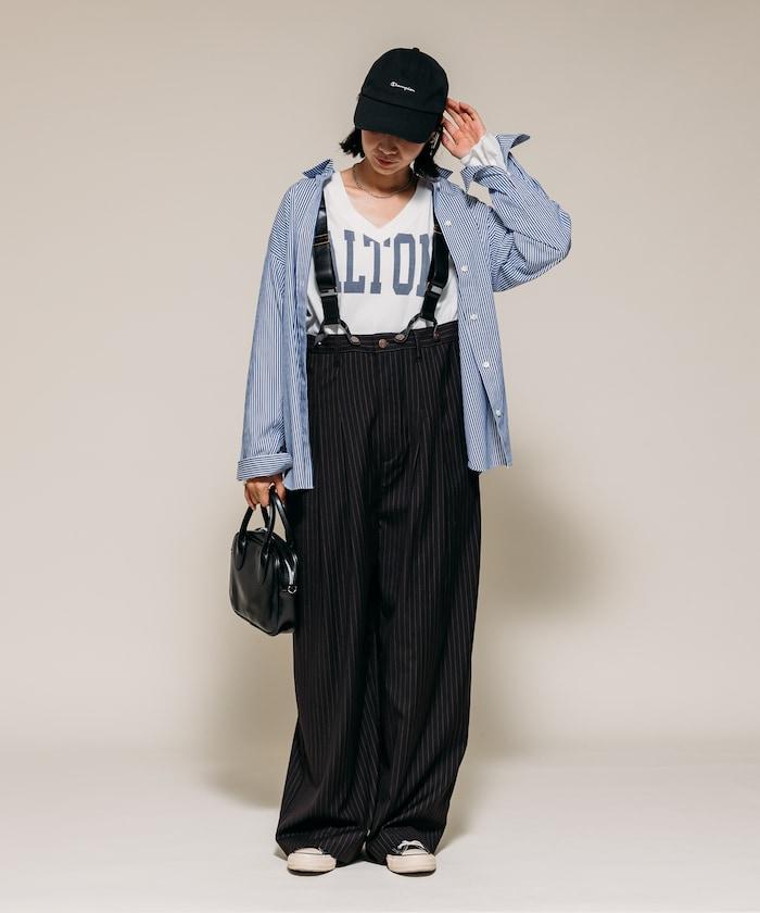 TR可拆卸揹帶寬鬆雙褶西裝長褲