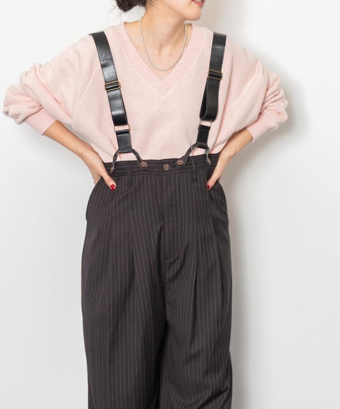 TR可拆卸揹帶寬鬆雙褶西裝長褲