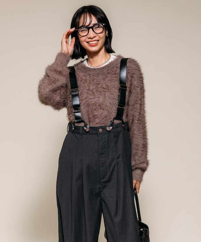 TR可拆卸揹帶寬鬆雙褶西裝長褲