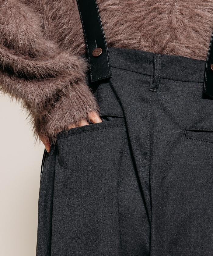 TR可拆卸揹帶寬鬆雙褶西裝長褲