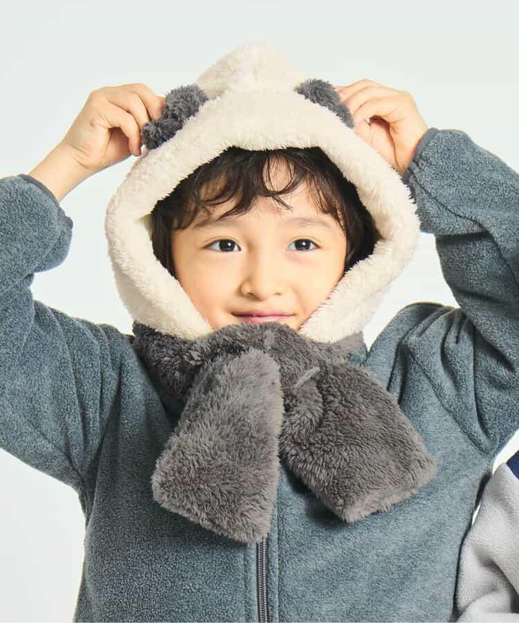 動物絨毛連帽圍巾