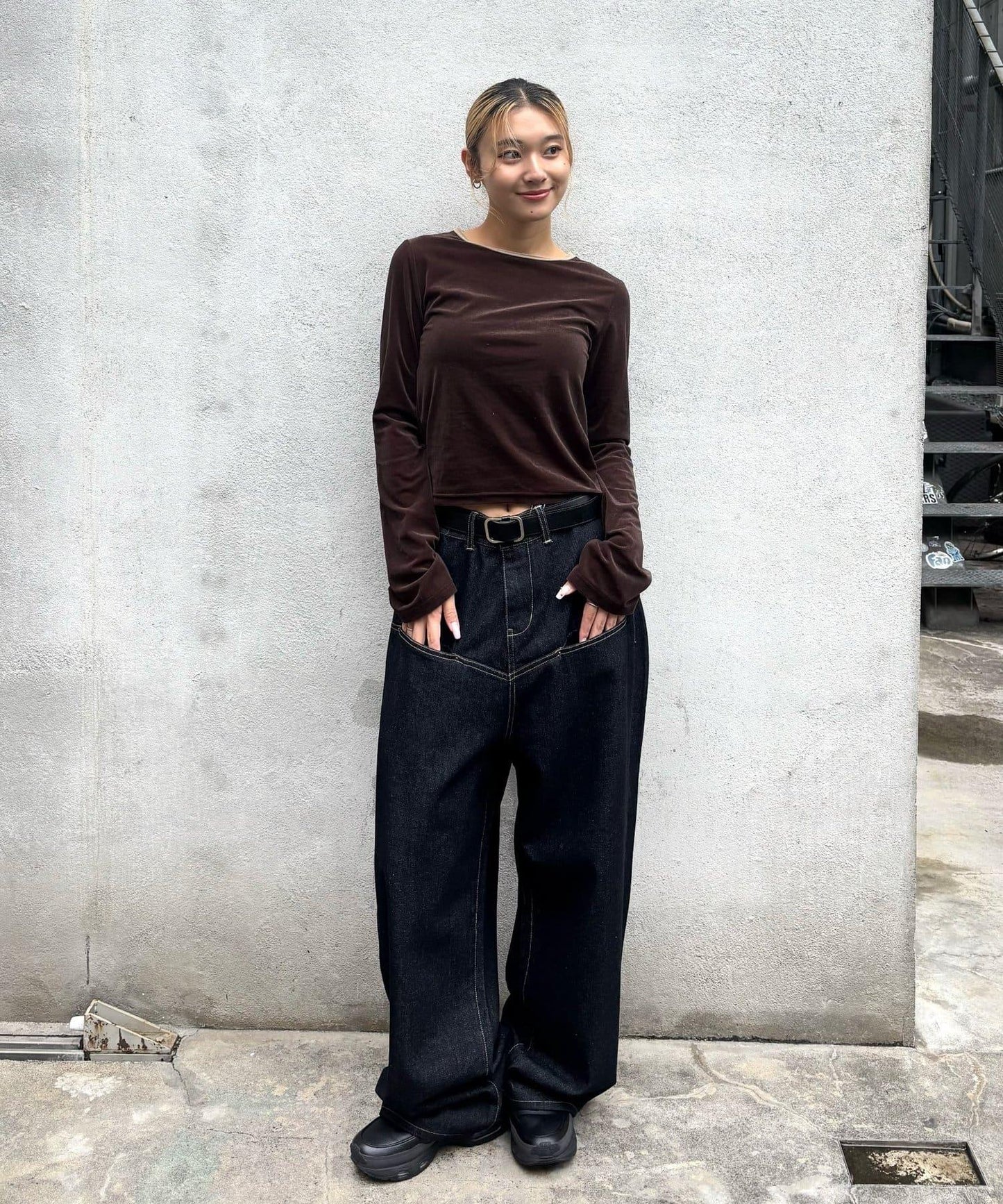 天鵝絨拼接上衣