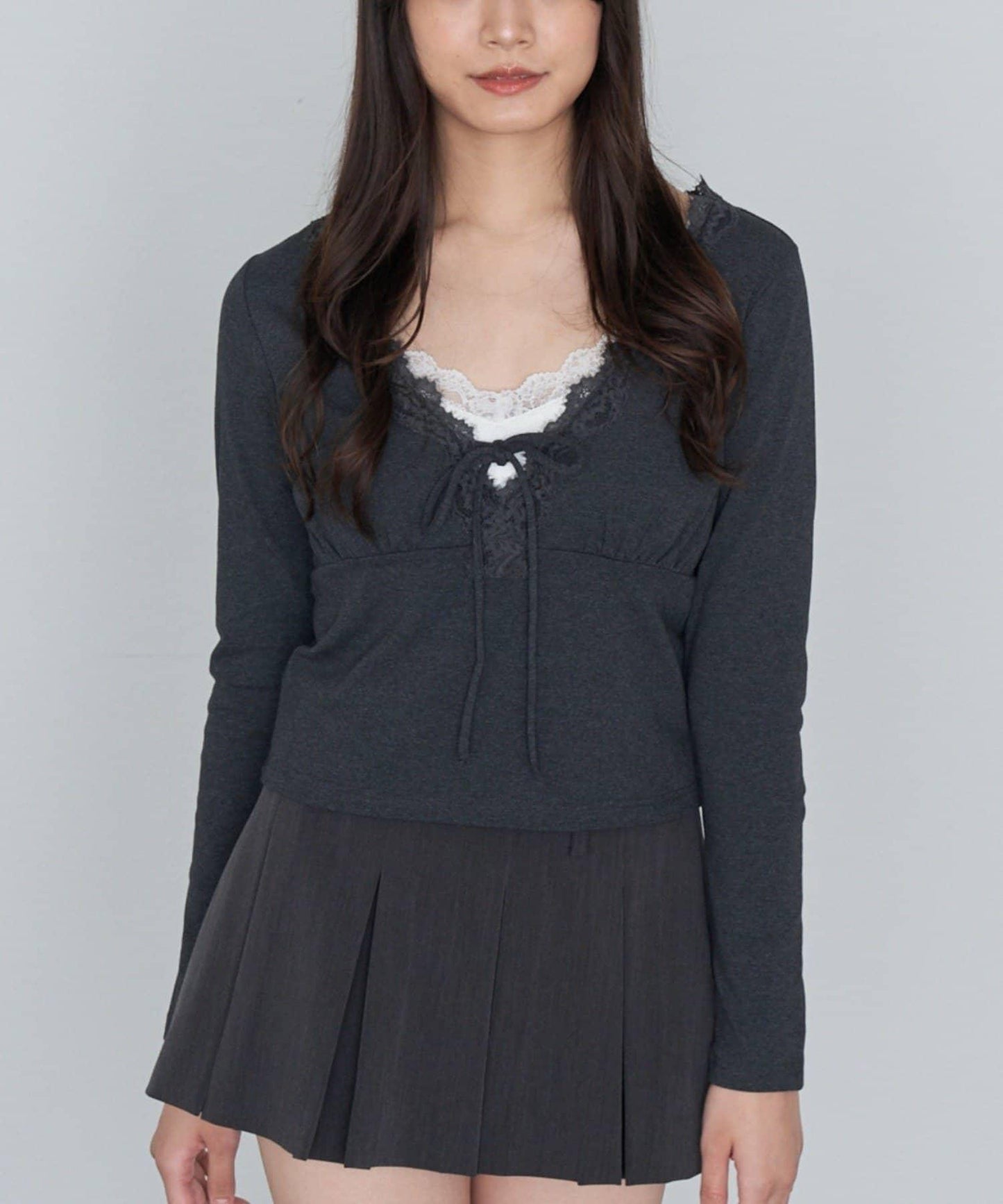 蕾絲拼接長袖T恤