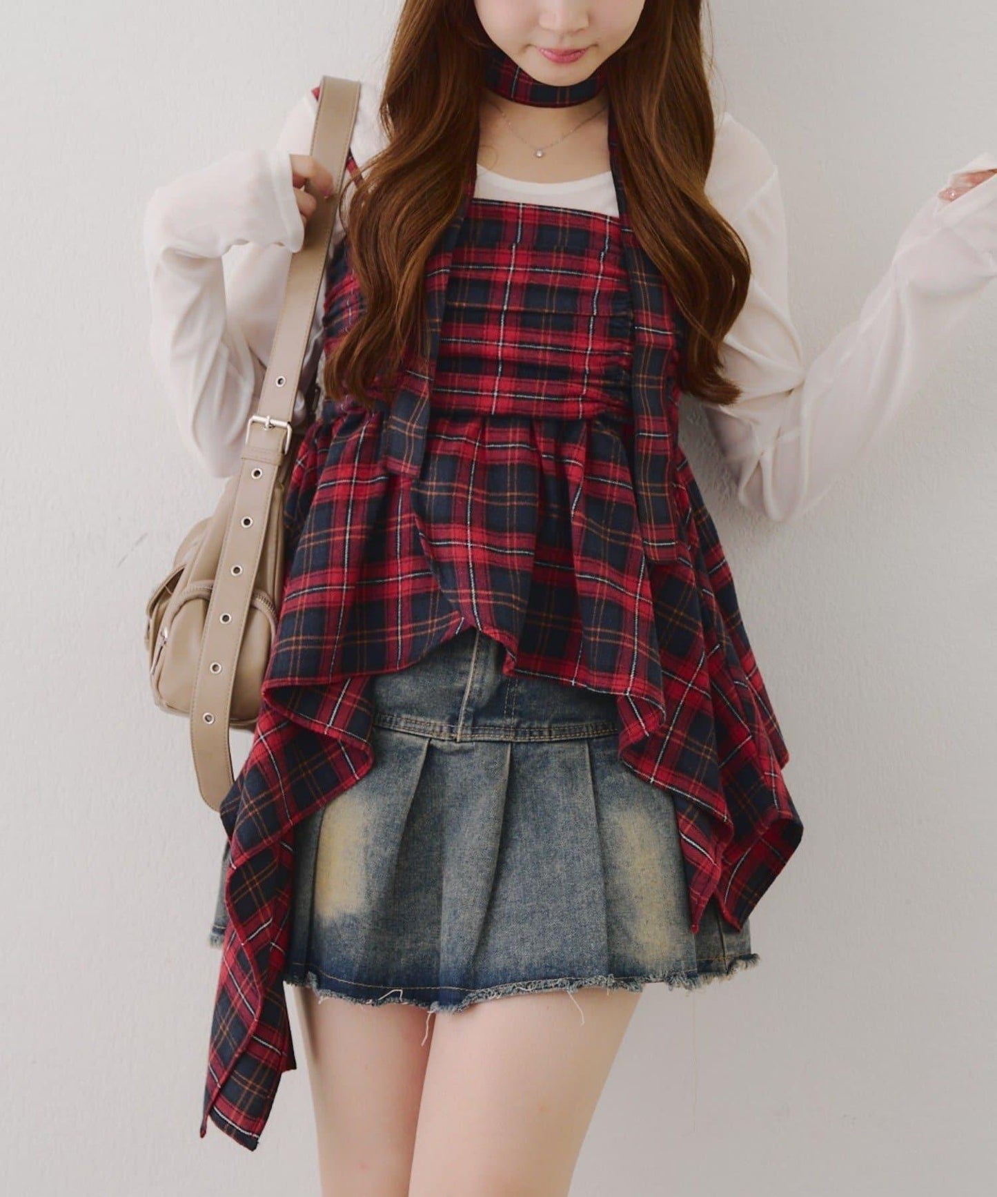 附項鍊頸圈設計顯身材【RMAF】不對稱下襬吊帶長款上衣