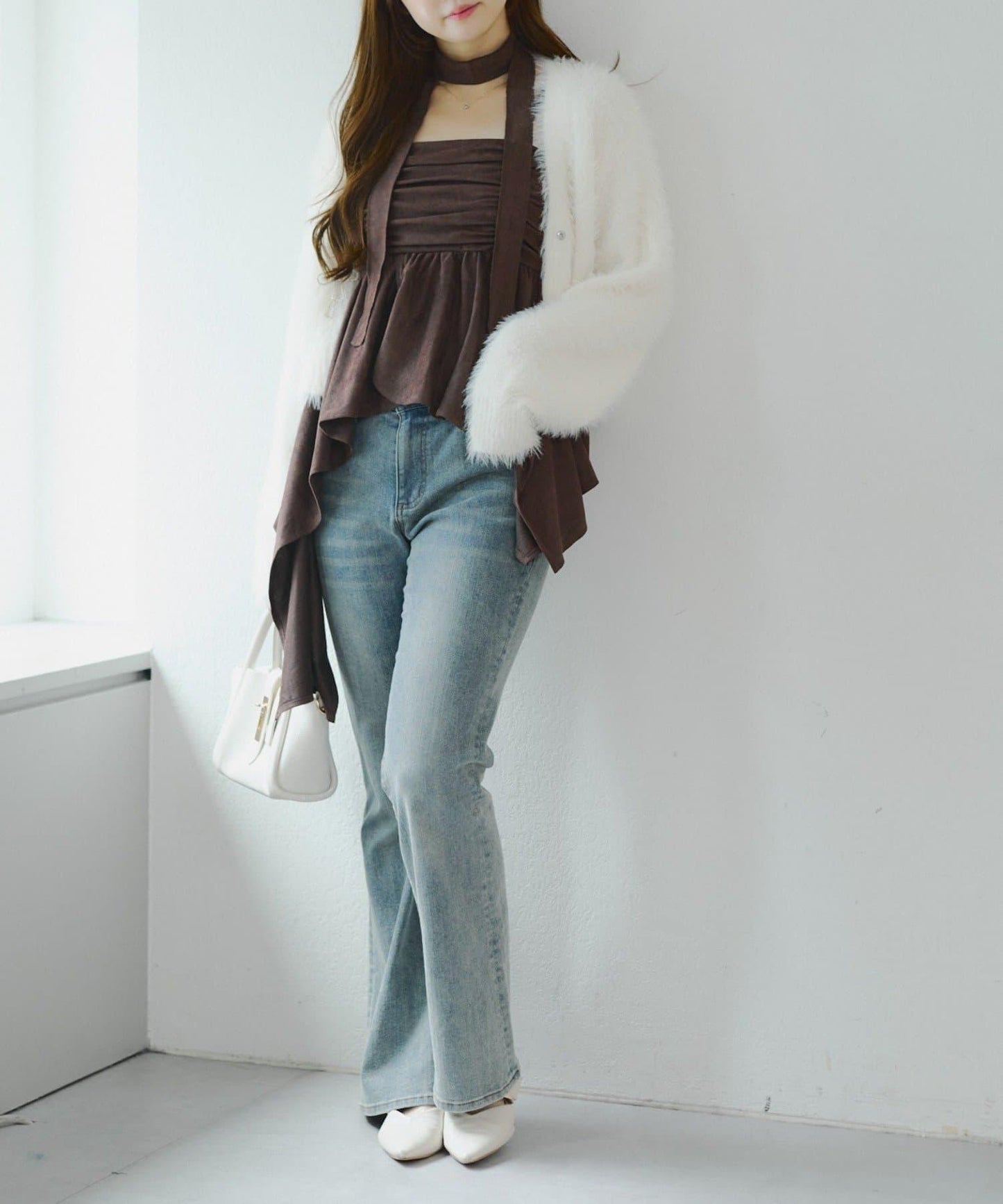 附項鍊頸圈設計顯身材【RMAF】不對稱下襬吊帶長款上衣