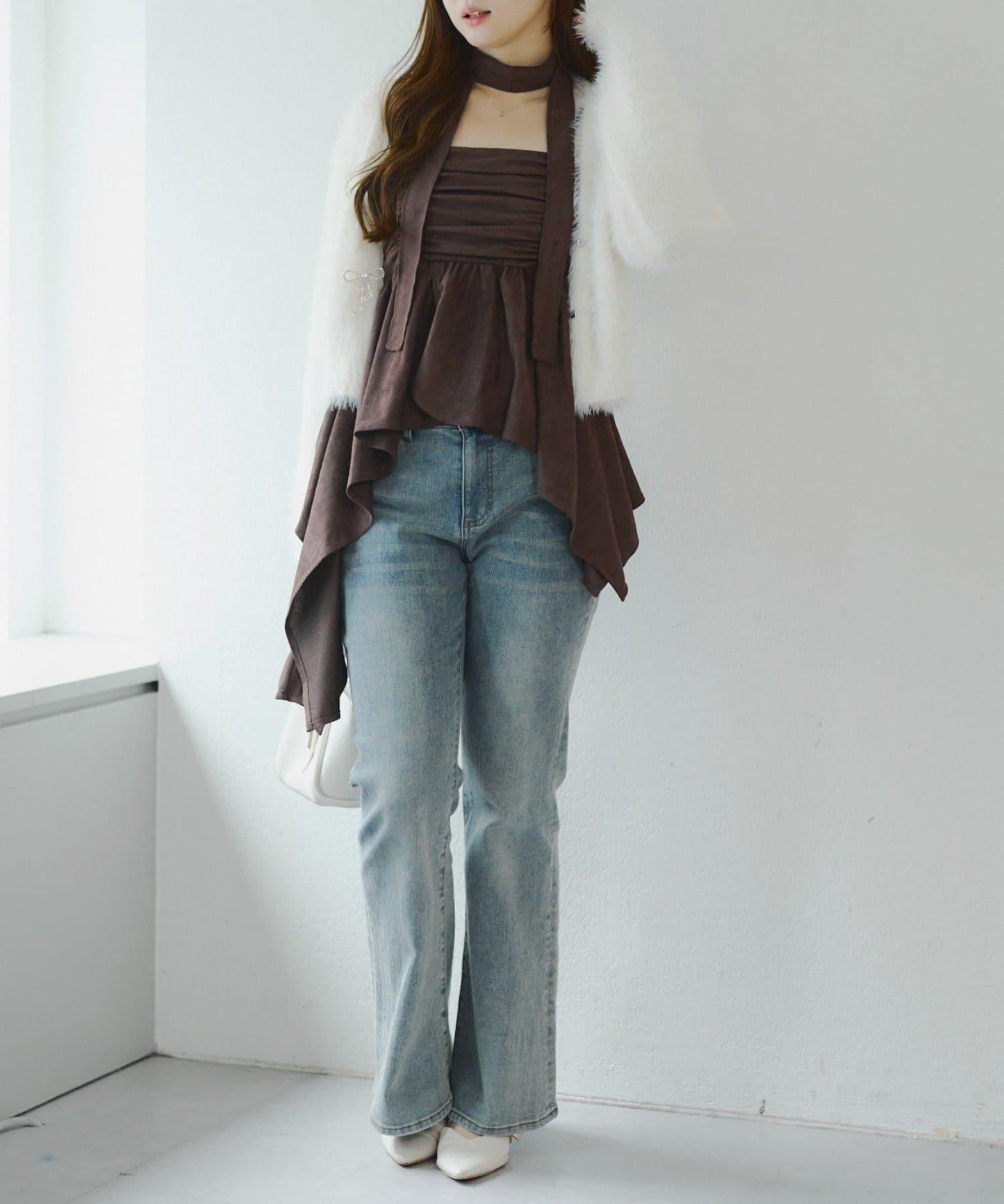 附項鍊頸圈設計顯身材【RMAF】不對稱下襬吊帶長款上衣