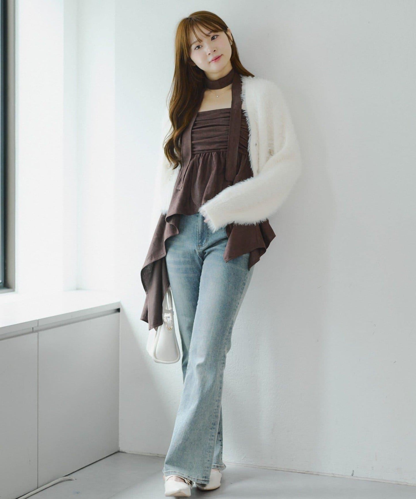 附項鍊頸圈設計顯身材【RMAF】不對稱下襬吊帶長款上衣