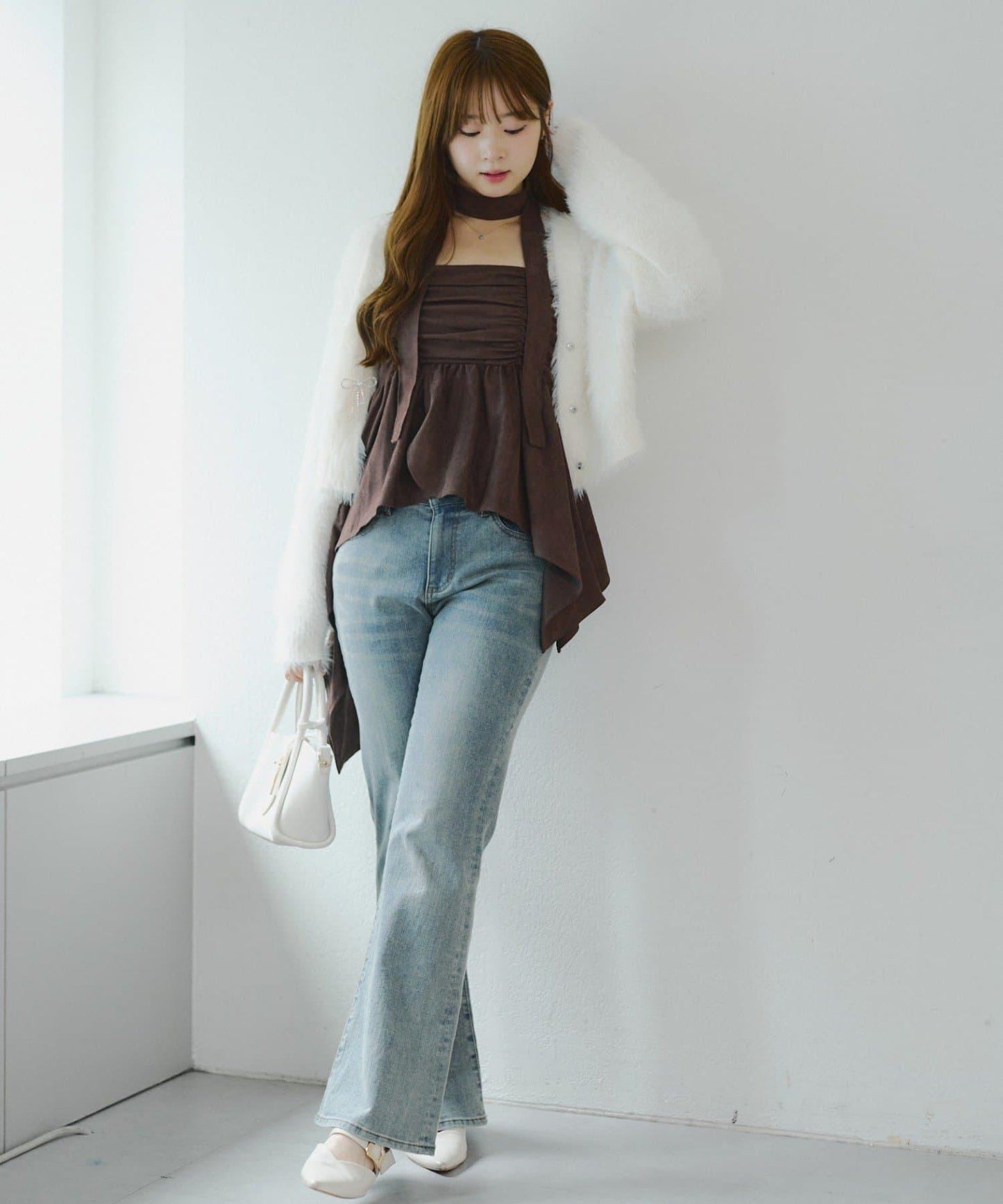 附項鍊頸圈設計顯身材【RMAF】不對稱下襬吊帶長款上衣