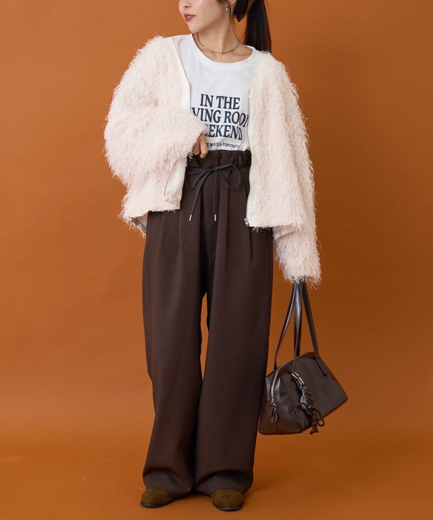 【收腰顯瘦!】附帶繫帶腰帶褶皺寬鬆休閒長褲