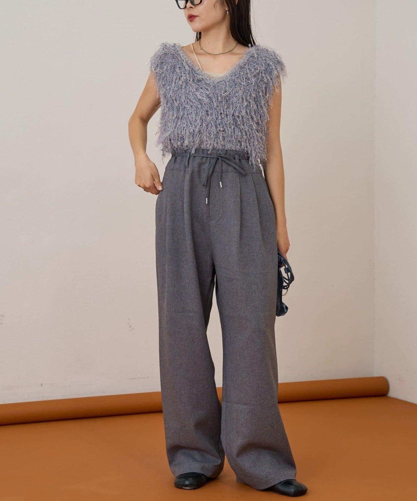 【收腰顯瘦!】附帶繫帶腰帶褶皺寬鬆休閒長褲