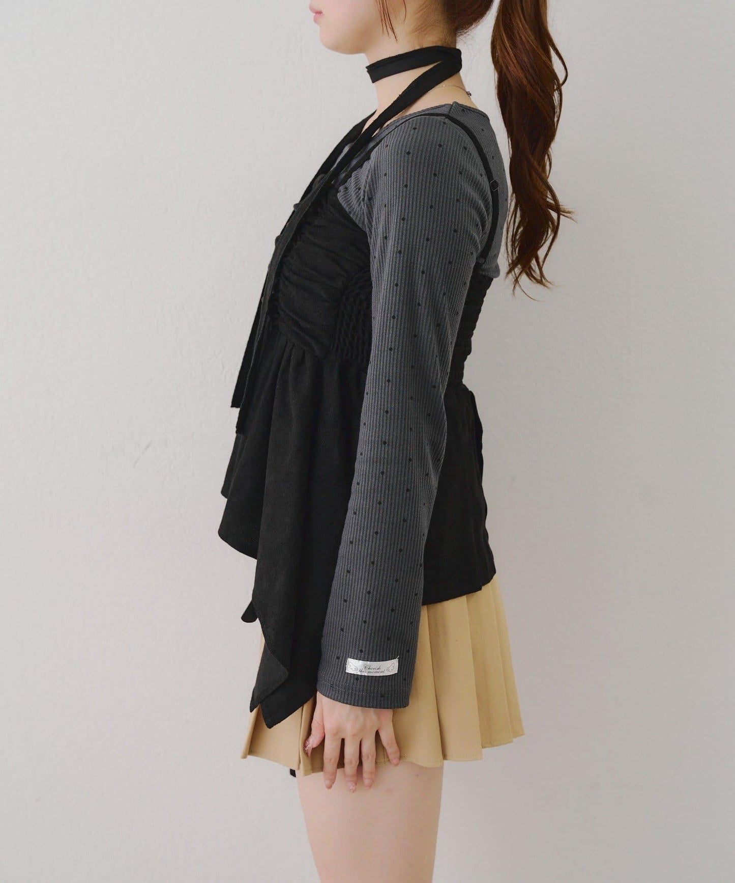 附項鍊頸圈設計顯身材【RMAF】不對稱下襬吊帶長款上衣