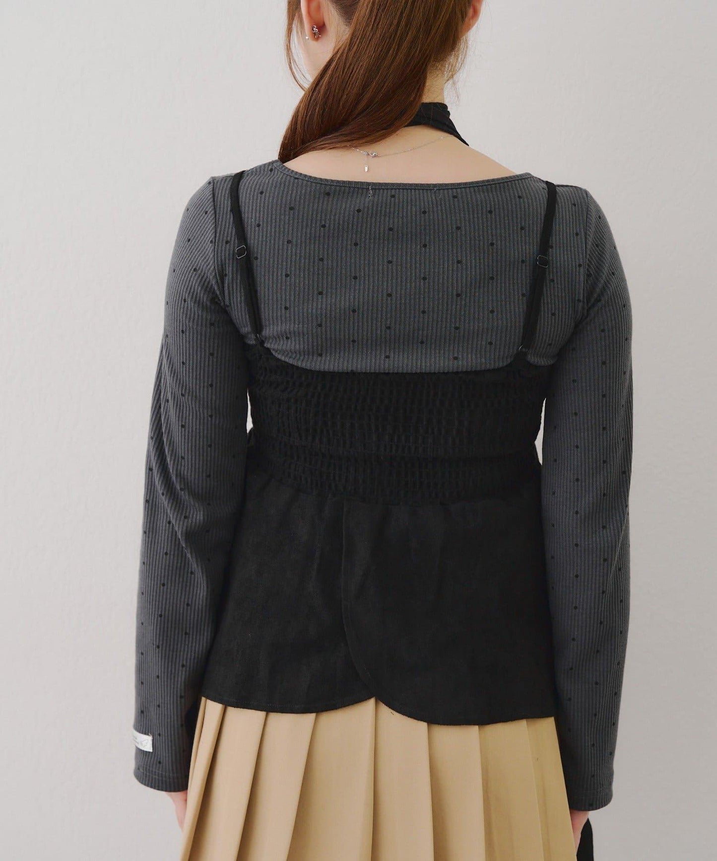 附項鍊頸圈設計顯身材【RMAF】不對稱下襬吊帶長款上衣