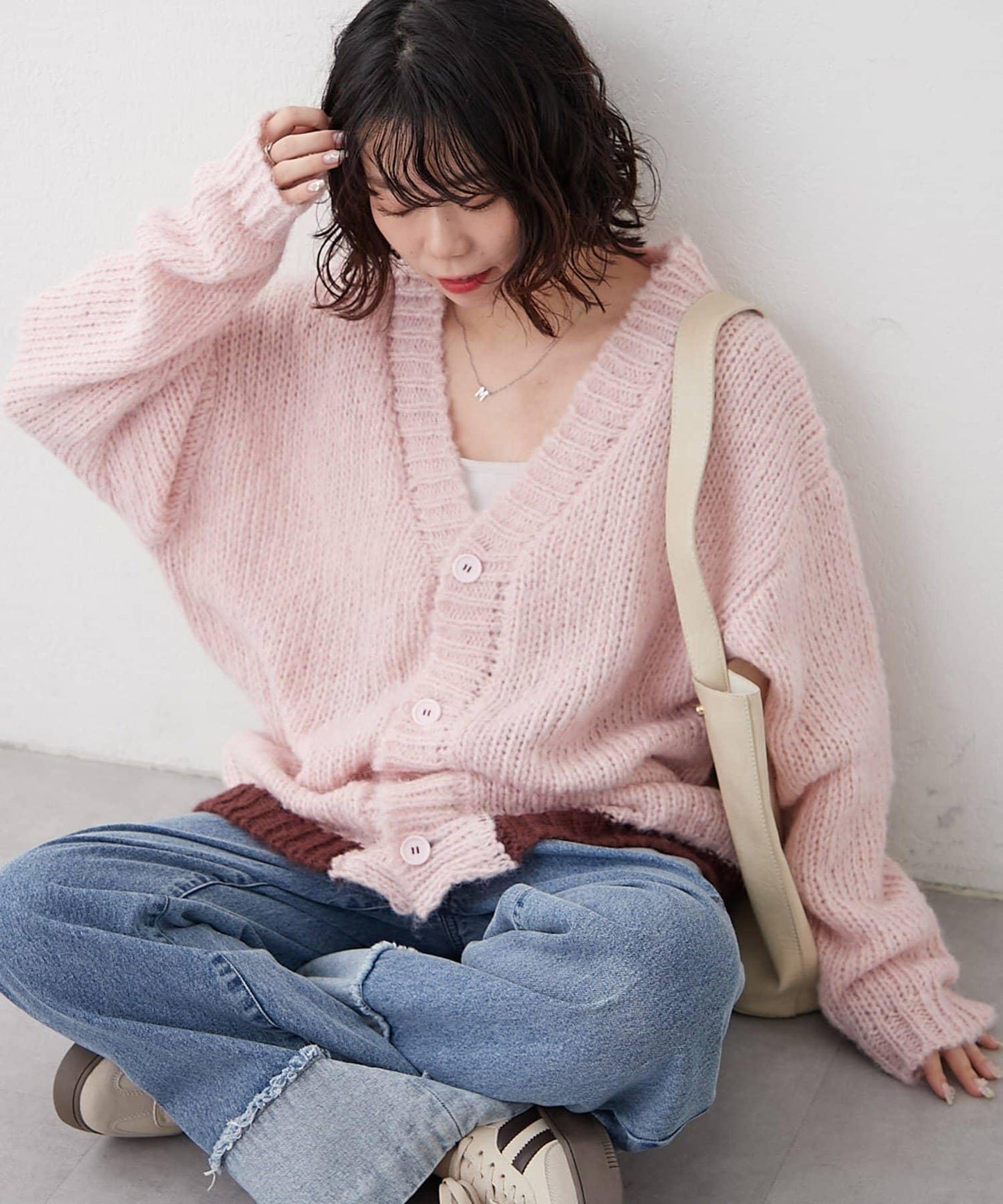 【NUNIFE】拼色下襬開衫