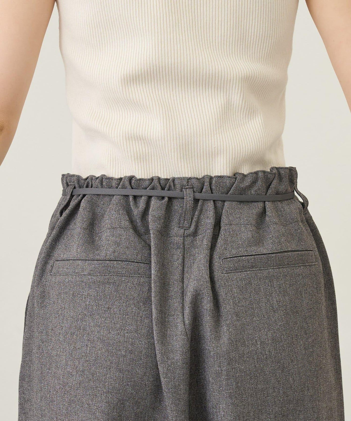 【收腰顯瘦!】附帶繫帶腰帶褶皺寬鬆休閒長褲