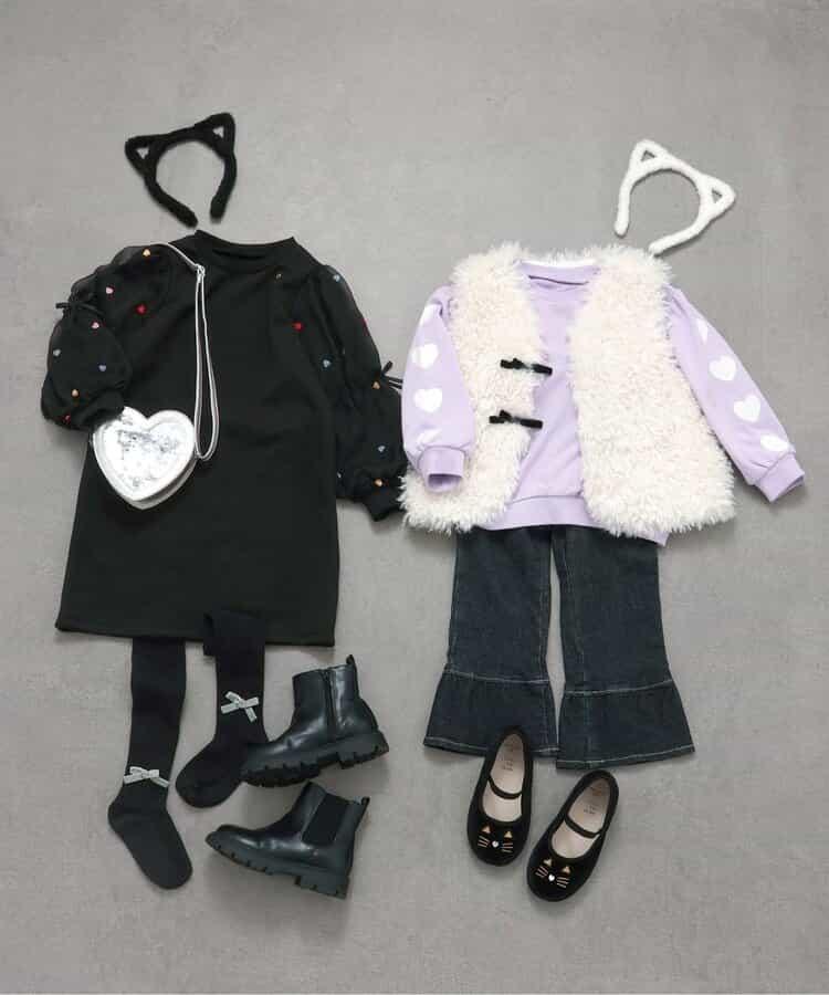 3柄刺繡網紗袖連衣裙