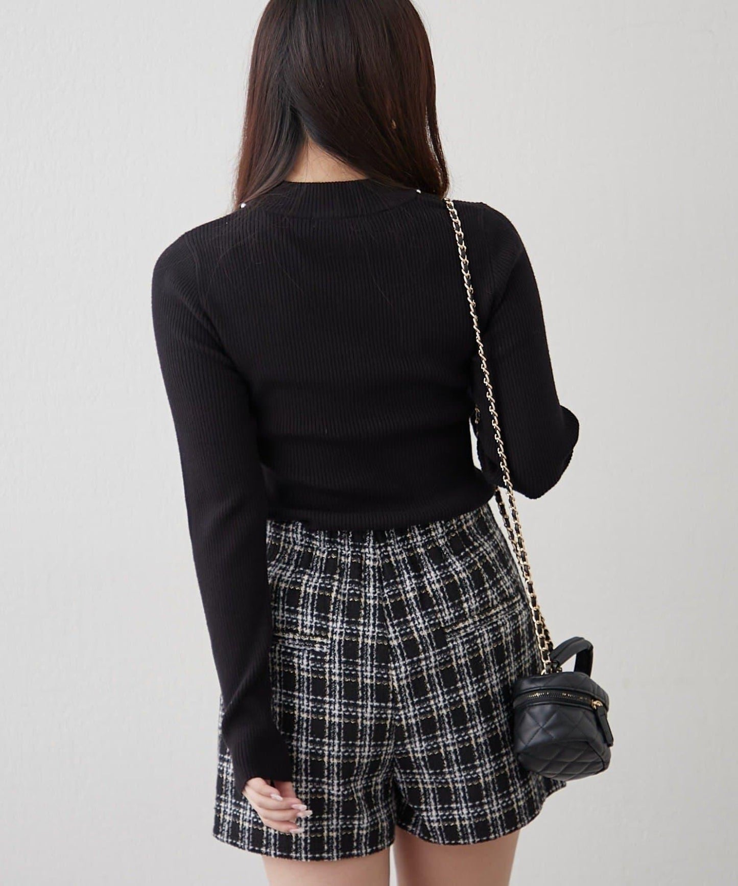 【RMAF】珍珠裝飾小高領羅紋針織衫