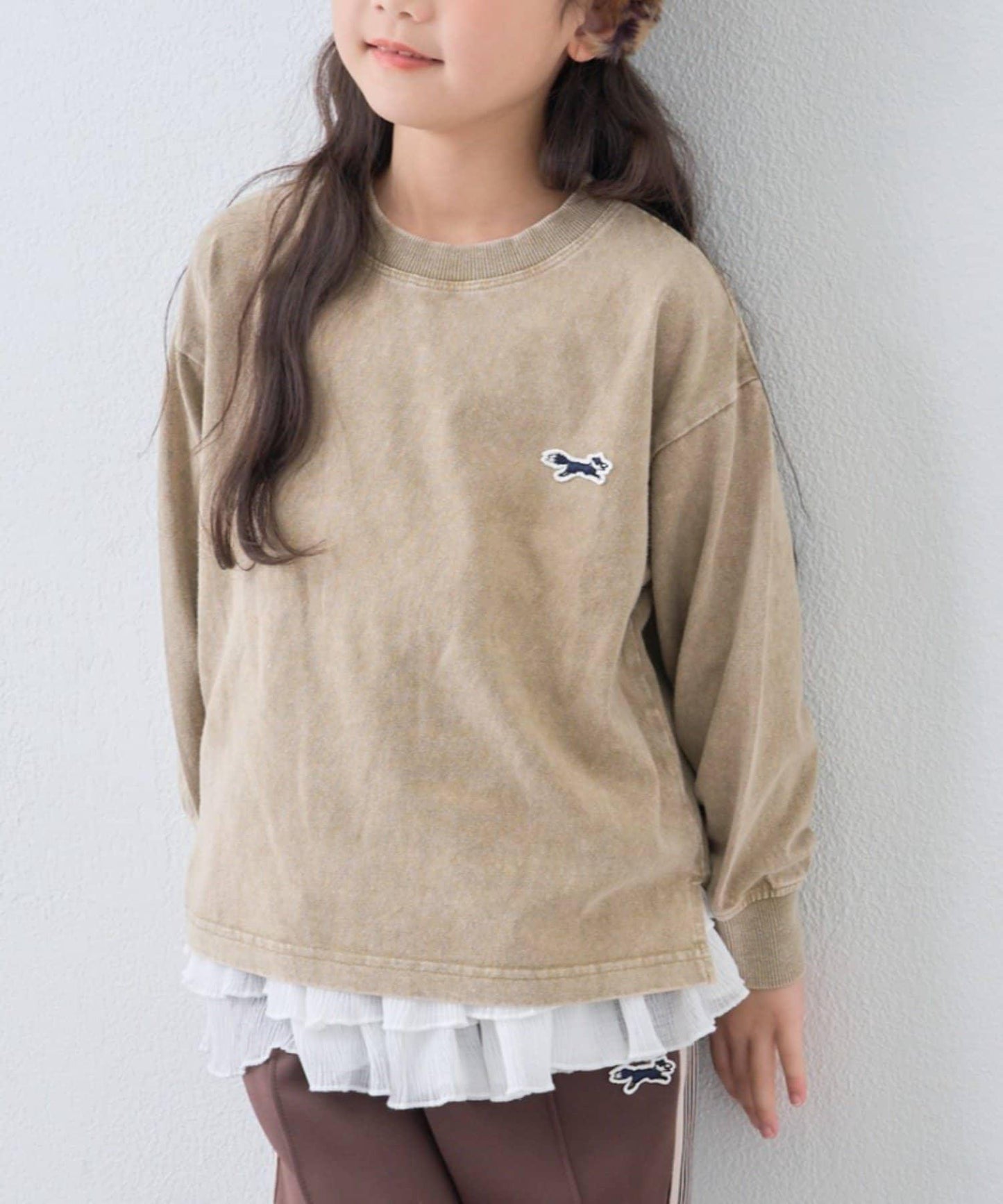 【KIDS】【FOX×TYPY】水洗工藝單點裝飾長袖T恤