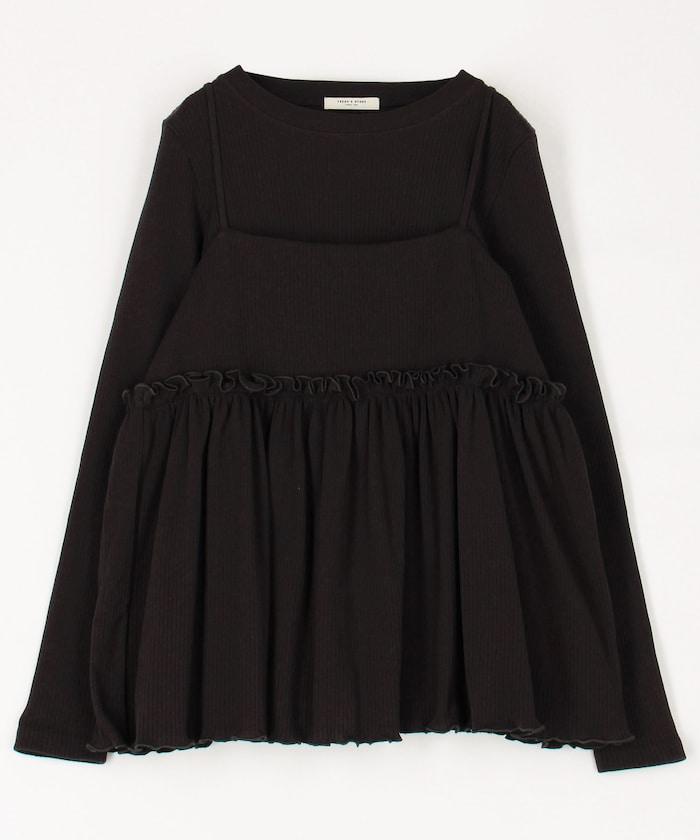 【套裝商品】軍風羅紋2WAY吊帶背心套裝 長袖T恤