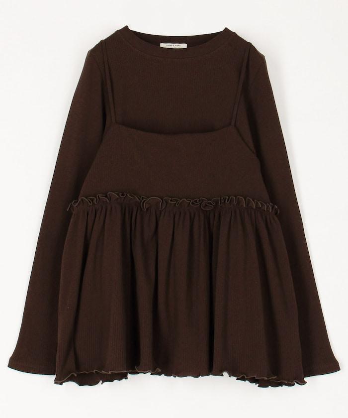 【套裝商品】軍風羅紋2WAY吊帶背心套裝 長袖T恤