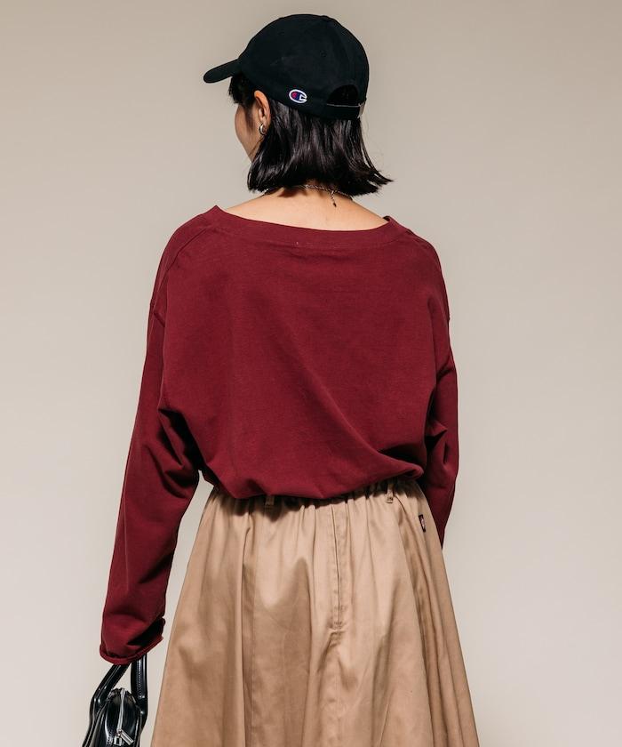 復古V領字母長袖T恤