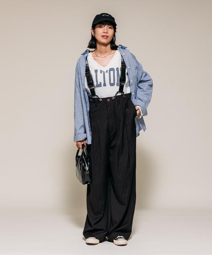 復古V領字母長袖T恤