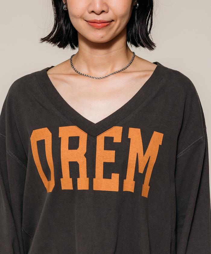 復古V領字母長袖T恤