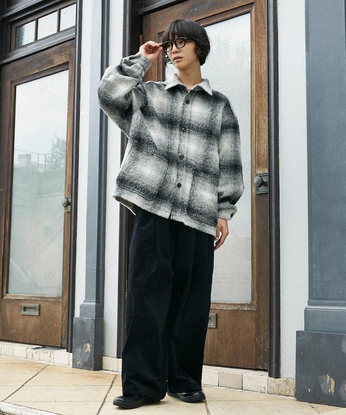長毛格紋寬鬆夾克