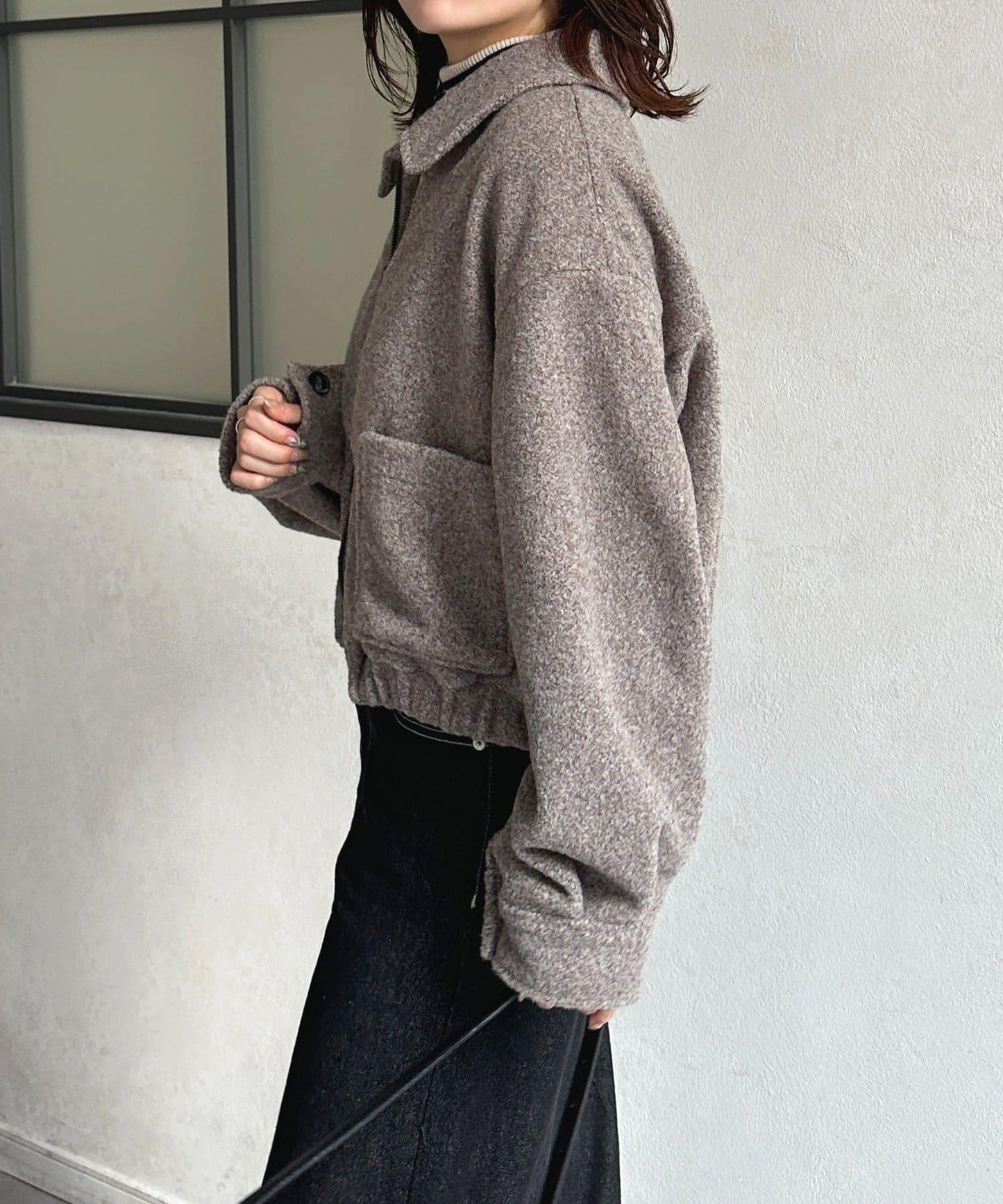 不鏽鋼領圈粗花呢短夾克