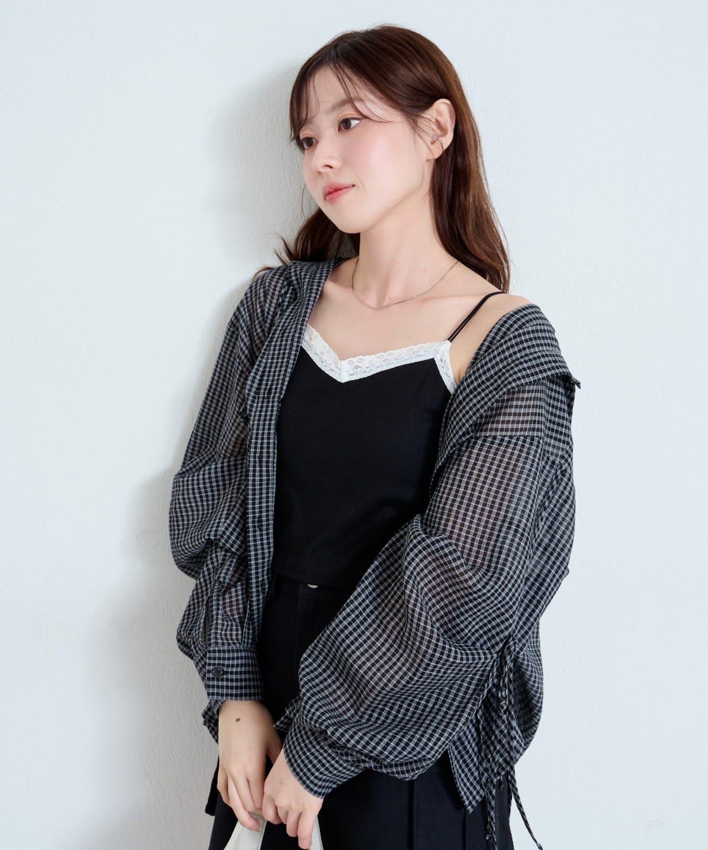 【部分門店限定/純色&格紋/四色可選/可拆卸胸墊】帶胸墊蕾絲吊帶