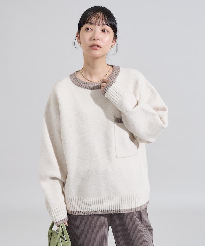 拼色帶口袋針織衫