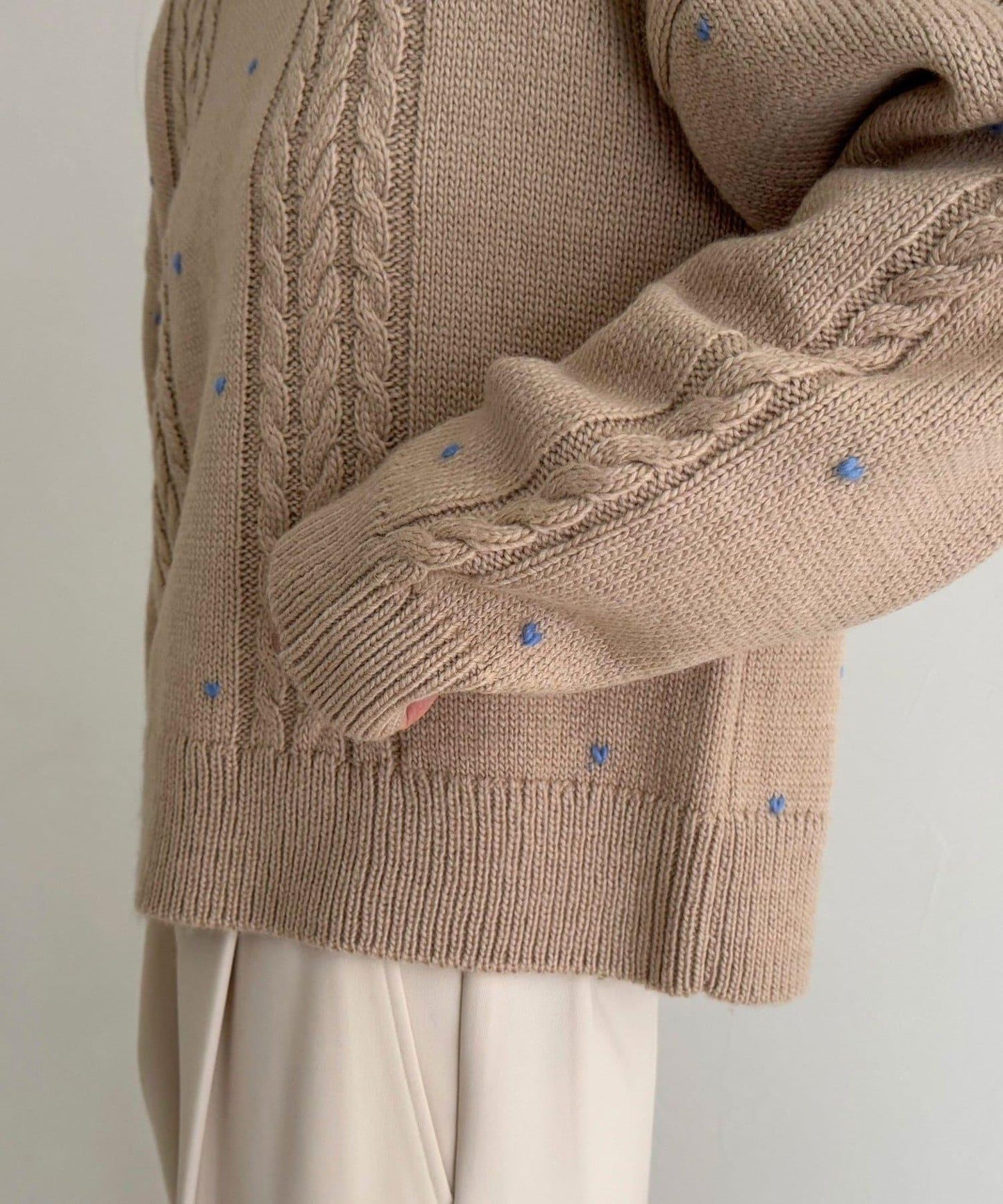 愛心刺繡圖案針織套頭衫