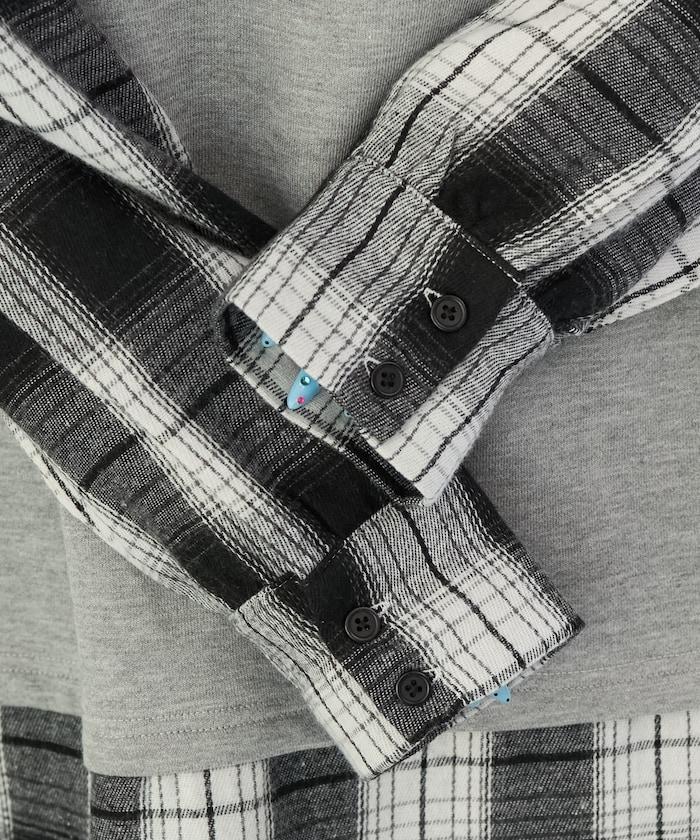 格子襯衫拼接內刷毛套頭衫