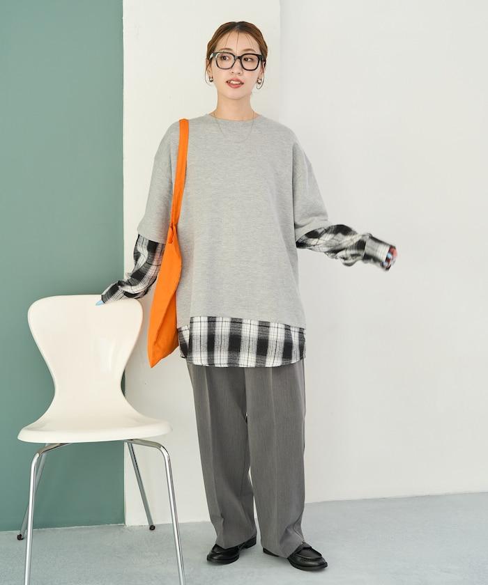 格子襯衫拼接內刷毛套頭衫