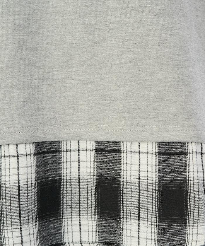 格子襯衫拼接內刷毛套頭衫