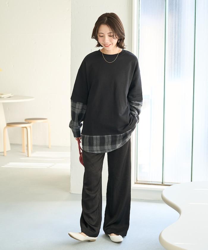 格子襯衫拼接內刷毛套頭衫