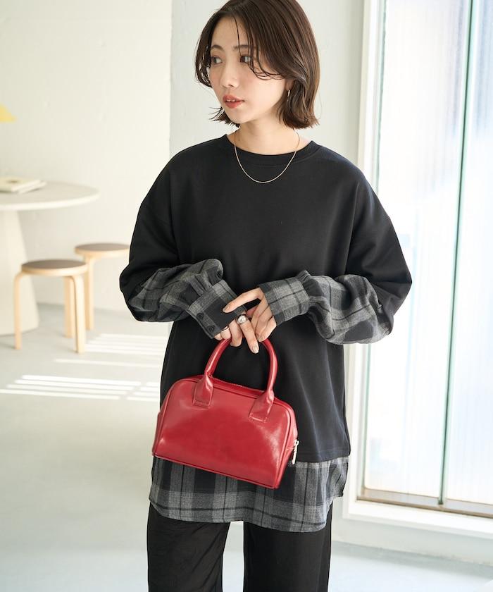 格子襯衫拼接內刷毛套頭衫